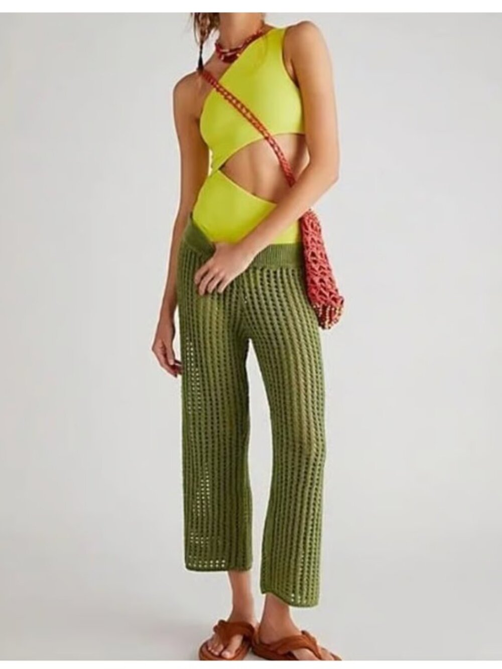 Free People Beach Excursion Sweater Pants Women's Size Large Green NEW Festival
